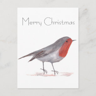 Rotkehlchen-Vogel-Aquarell-Wald-Weihnachten Postkarte