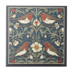 Rotkehlchen-Vögel im Stil von William Morris Fliese