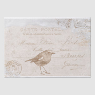 Rotkehlchen Vogel Postkarte Französisch Decoupage  Seidenpapier