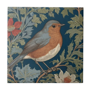 Rotkehlchen Vogel William Morris Stil Rechts Fliese