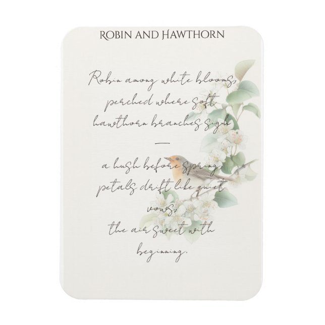 Rotkehlchen & Weißdorn – Bearbeitbare botanische H Magnet (Vertikal)