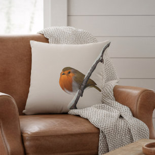 Rotkehlchen Winterzweig Natürliches Wurfkissen Kissen