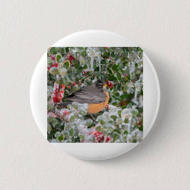 Rotkehlchen zu Weihnachten Button (Vorderseite)