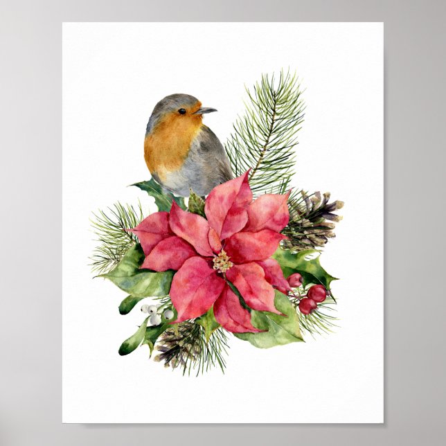 Rotkohl, Poinsettia, Kiefer, Weihnachten Poster (Vorne)