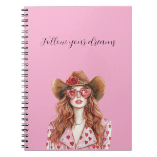 Rotkopf-Cowgirl Lady Hearts Notizblock