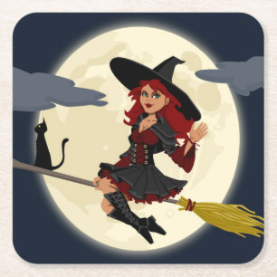 ROTKOPF HEXE ZU HALLOWEEN RECHTECKIGER PAPPUNTERSETZER