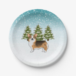 Rotköpfiger Tri Pembroke Corgi Winter Weihnachten Pappteller
