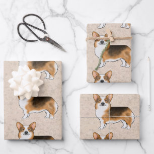 Rotköpfiges dreifarbiges Pembroke-Welsh-Corgi-Must Geschenkpapier Set
