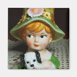 Rotkopfkind & Welpe Kleine Girl Lady Head Vase Magnet