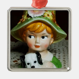 Rotkopfkind & Welpe Kleine Girl Lady Head Vase Ornament Aus Metall