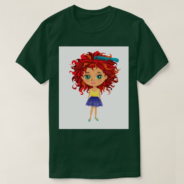 Rotkopfmädchen stehend mit Haarbürste T-Shirt (Design vorne)