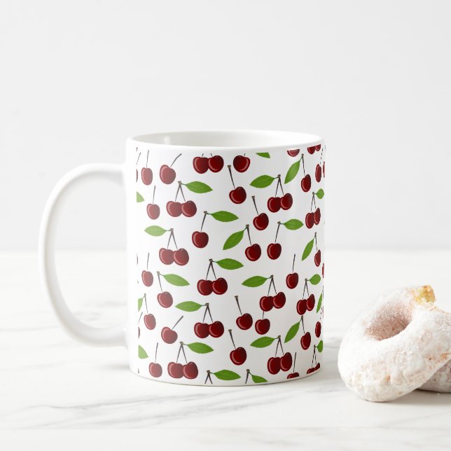 Rotkrebse, Kirschmuster, Blätter, Obst Kaffeetasse (Mit Donut)