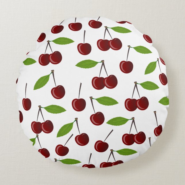 Rotkrebse, Kirschmuster, Blätter, Obst Rundes Kissen (Vorderseite)