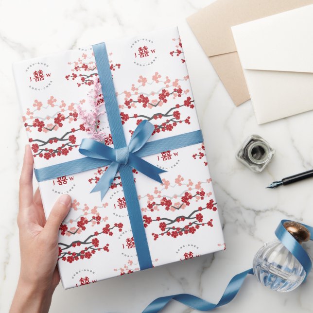 Rotkrebserblüten und Chinesische Doppelhochzeit Geschenkpapier (Schenken)