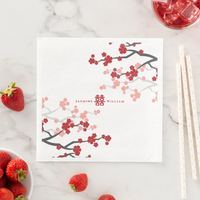 Rotkrebserblüten und Chinesische Doppelhochzeit Serviette (Beispiel)