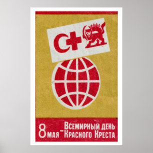 Rotkreuz-Globus-Löwe-Streichholzschachtel-Kunstpri Poster