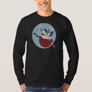 Rotkronenkranich, Japanischer Vogelsuru mit Flagge T-Shirt