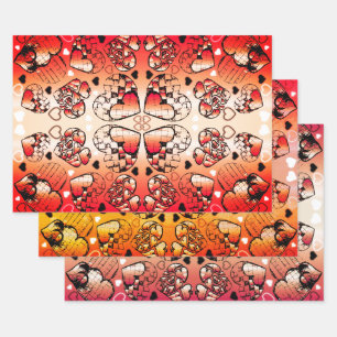 Rötlich-weiße Muster des romantischen Herzens Geschenkpapier Set