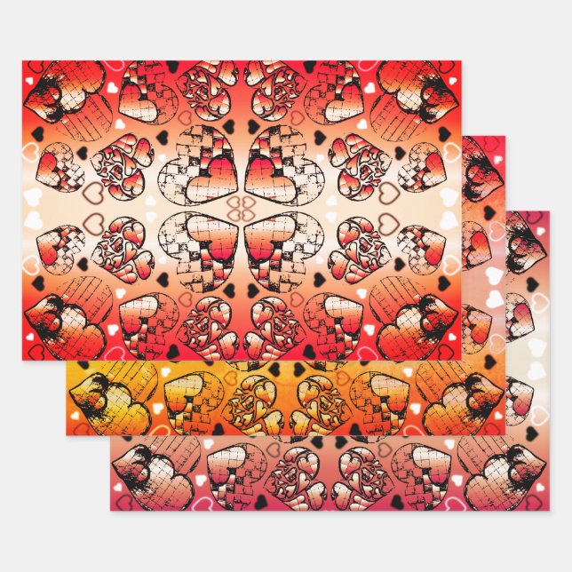 Rötlich-weiße Muster des romantischen Herzens Geschenkpapier Set (Set)