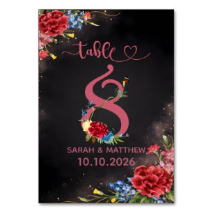 Rötliche Florale Tischnummer-Hochzeitskarte Tischnummer
