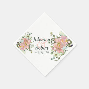 Rötliche und eierschalenfarbene Aquarell-Blumen-Se Serviette