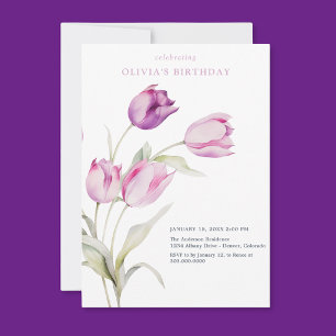 Rötlicher Flieder Lila Floral Wasserfarbe Tulpen Einladung