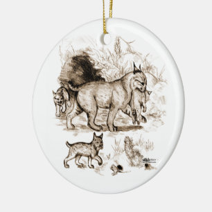 Rotluchs-Familie Keramik Ornament
