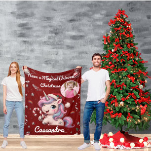 Rotmagisches Einhorn-Weihnachtsfoto-Geschenk Fleecedecke
