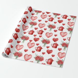 Rotmuster mit Herzen für den Valentinstag Geschenkpapier