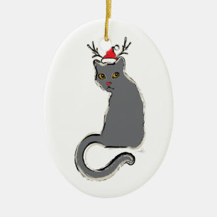 Rotnasige Weihnachtssankt-Katze Keramikornament