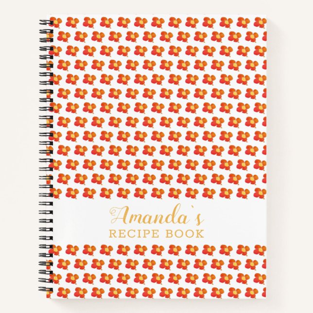 Rotorange Blume Muster Blumenrezeptur Notizbuch (Vorderseite)