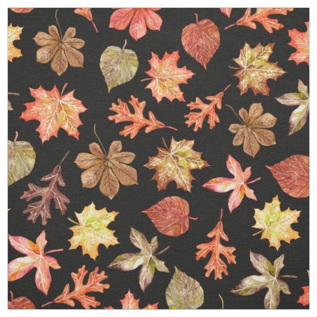 Rotorange goldfarbene Herbstblätter schwarz Stoff (Muster)