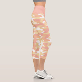 Rotorange Orangengelbe Camouflage Muster Capri Leggings