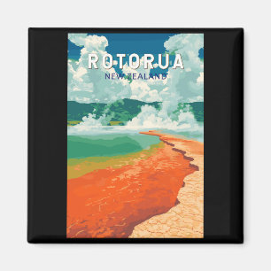 Rotorua Neuseeland Illustration Reise Kunst Retro Magnet