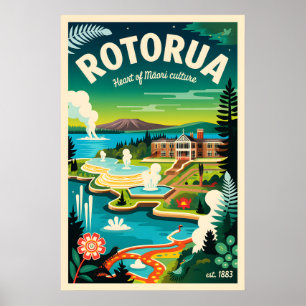 Rotorua Neuseeland Retro-Reiseposter-Kunst Poster