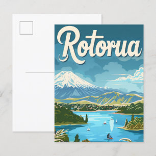 Rotorua Neuseeland Vintage Reiseillustration Postkarte