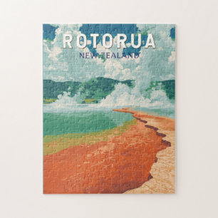 Rotorua New Zealand Illustration Travel Art Retro