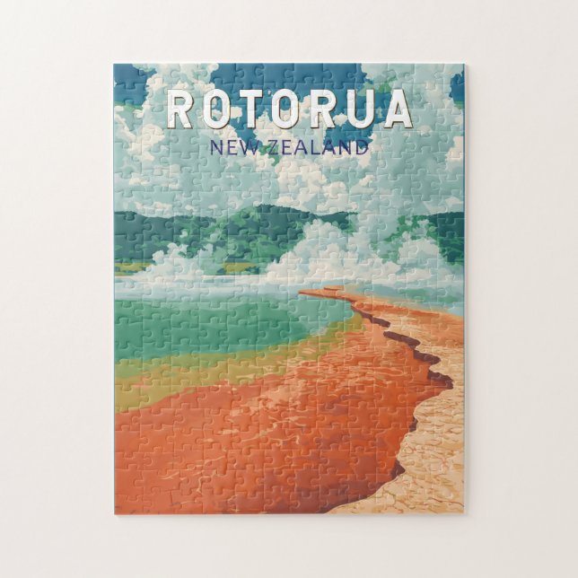 Rotorua New Zealand Illustration Travel Art Retro (Vertikal)