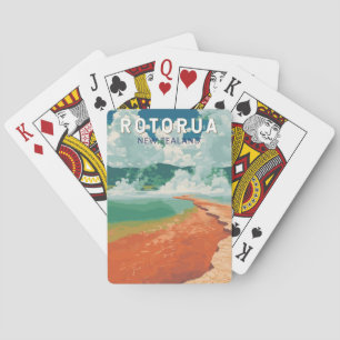 Rotorua New Zealand Illustration Travel Art Retro Spielkarten