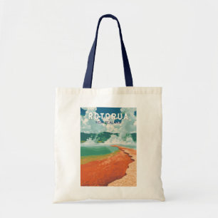 Rotorua New Zealand Illustration Travel Art Retro Tragetasche