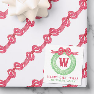 Rotpolka-Dot-Bow-Monogramm-Kränz Mitteilungskarte