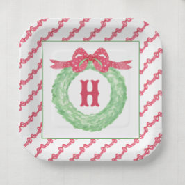 Rotpolka-Dot-Bow-Monogramm-Kränz Pappteller