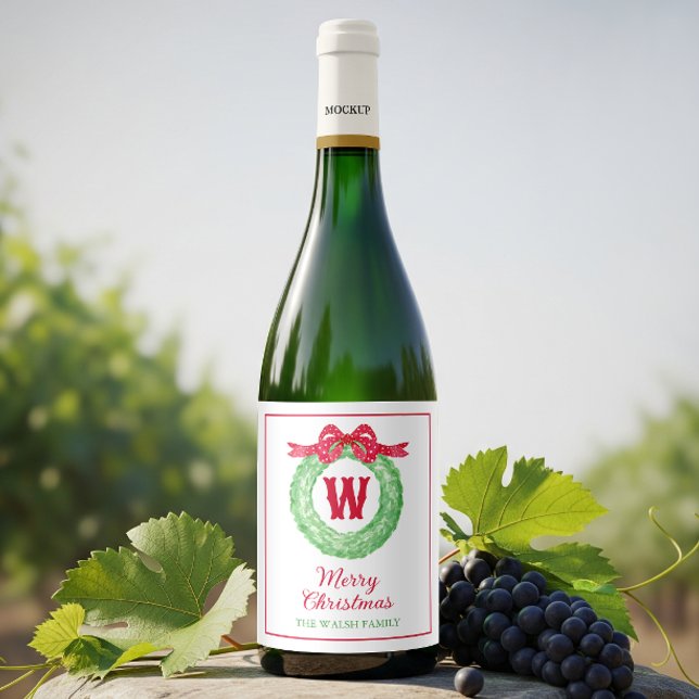 Rotpolka-Dot-Bow-Monogramm-Kränz Weinetikett (Von Creator hochgeladen)