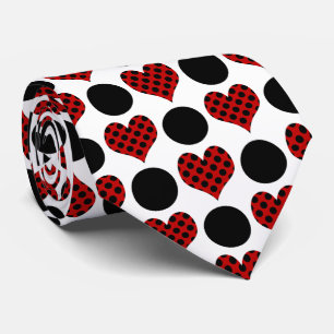 Rotpolka-Dot-Herz und schwarzes Kreislaufmuster Krawatte