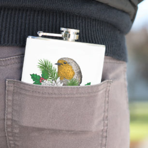 Rotrobin auf Christhmas Dekoration Flachmann