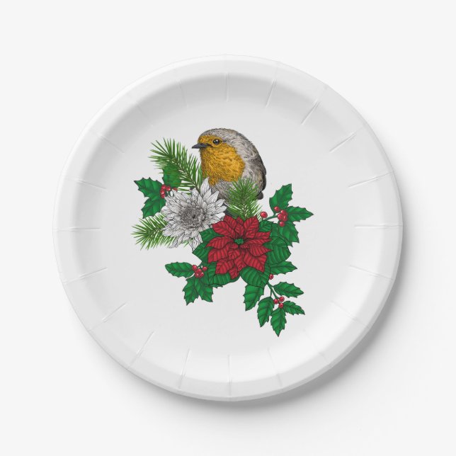 Rotrobin auf Christhmas Dekoration Pappteller (Vorderseite)