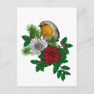 Rotrobin auf Christhmas Dekoration Postkarte