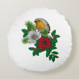 Rotrobin auf Christhmas Dekoration Rundes Kissen