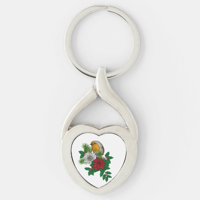 Rotrobin auf Christhmas Dekoration Schlüsselanhänger (Vorderseite)