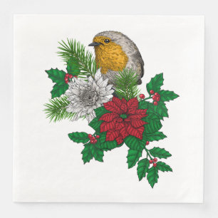 Rotrobin auf Christhmas Dekoration Serviette